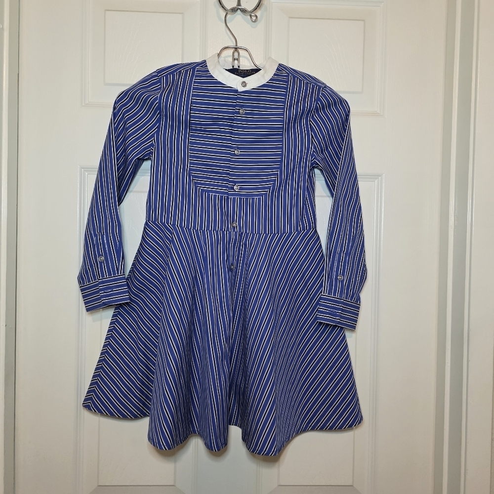 Polo Ralph Lauren Stripe Girls Dress Size 6 Mid Length, blue white